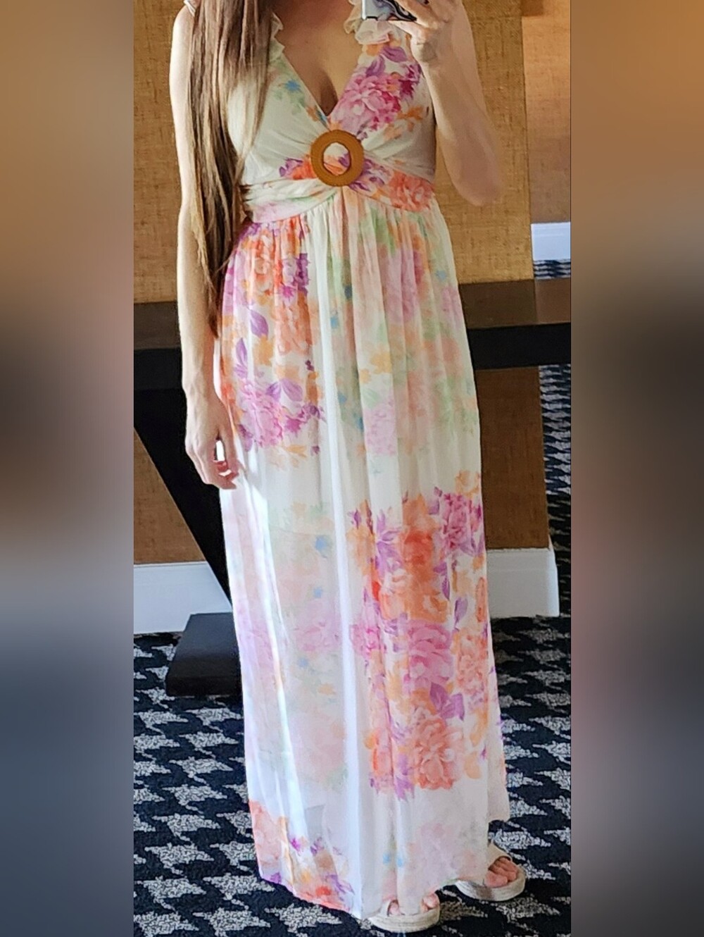 Evolutionary Floral Maxi Dress Rattan Ring Buckle Size S